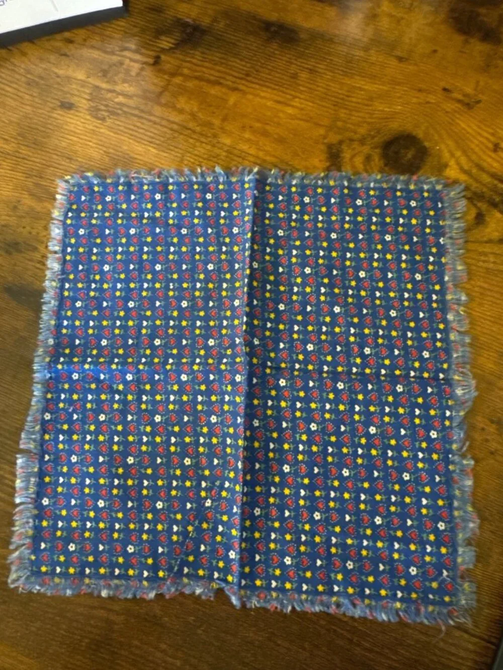 Set of 12 Handkerchiefs or Napkins Vintage Blue Floral Hearts